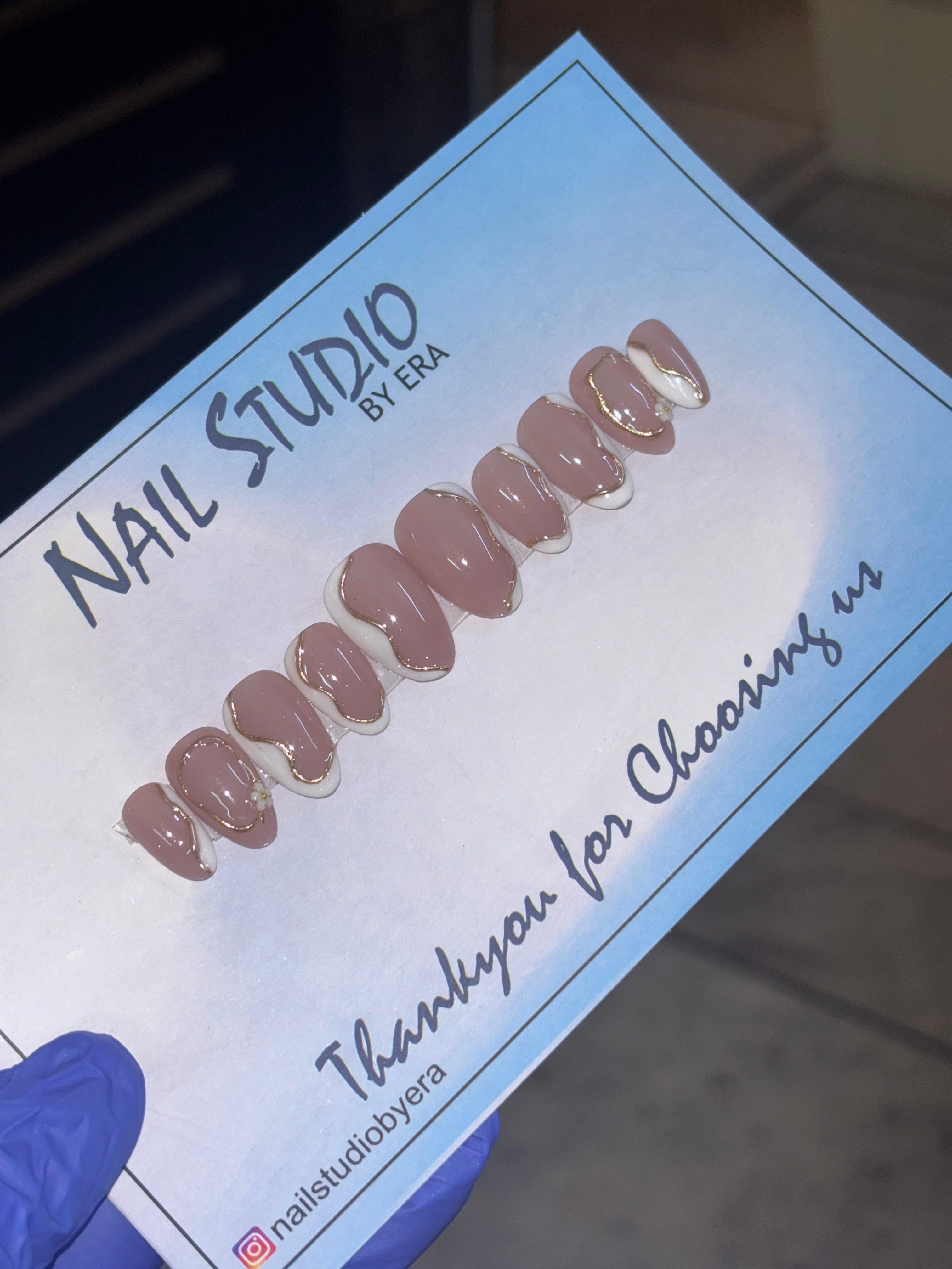 Pink floral handmade press-on nails